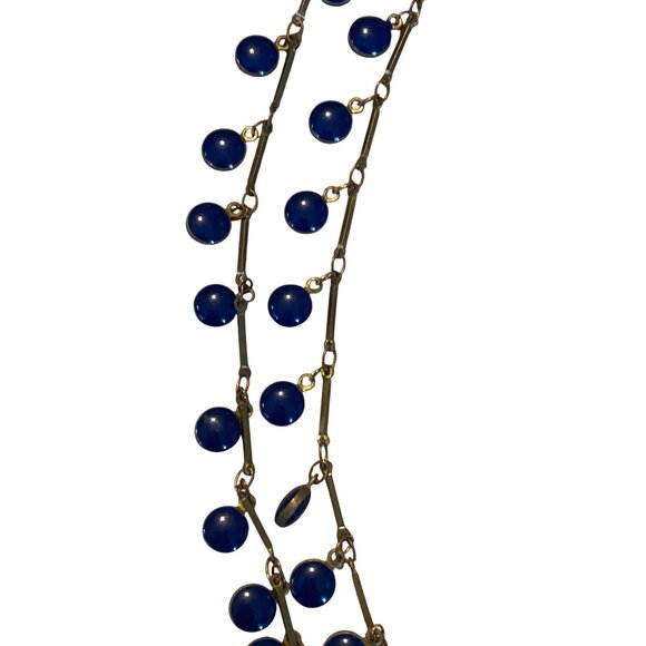 Vintage Double Strand Blue Beaded Necklace With Gold-Tone Chain & Clasp - Picture 9 of 14